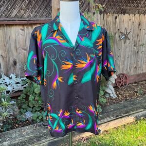 Vtg 80s Hilo Hattie Hawaiian Shirt Tropical Birds of Paradise Floral Men's XL